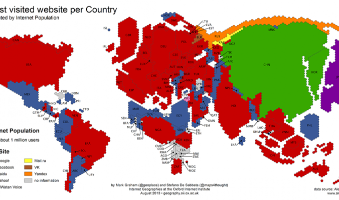 بين إمبراطوريتي جوجل وفيسبوك: خريطة مبتكرة للعالم حسب المواقع الأكثر زيارةً