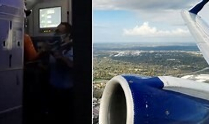 بالفيديو.. مسافر يحاول فتح باب طائرة أثناء تحليقها في الأجواء الأميركية