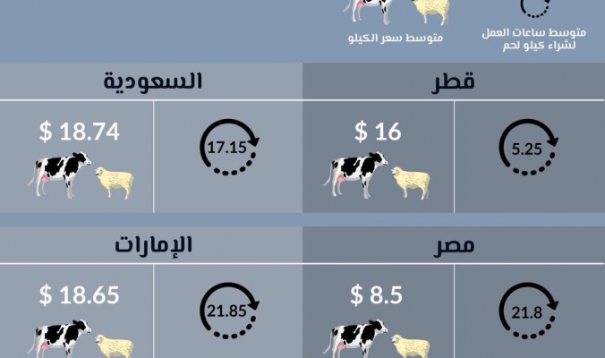 الدول العربية vs الدول الأجنبية.. كم عدد ساعات العمل لشراء كيلو جرام من اللحم؟