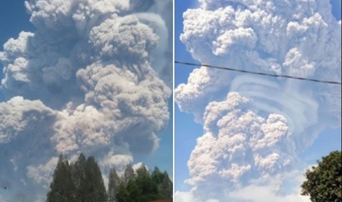 بالفيديو.. شاهد اللحظات الأولى لثوران بركان سينابونغ الذي ثار من جديد ..