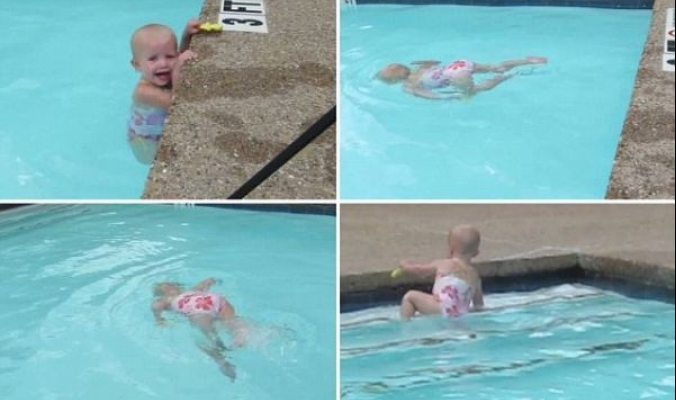 شاهد.. محترفة سباحة في سن الـ18 شهرا