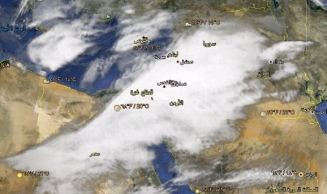 معالم فلسطين والشام وأجزاء من مصر والعراق تختفي عن أنظار الأقمار الصناعيه بسبب الغيوم الهائلة