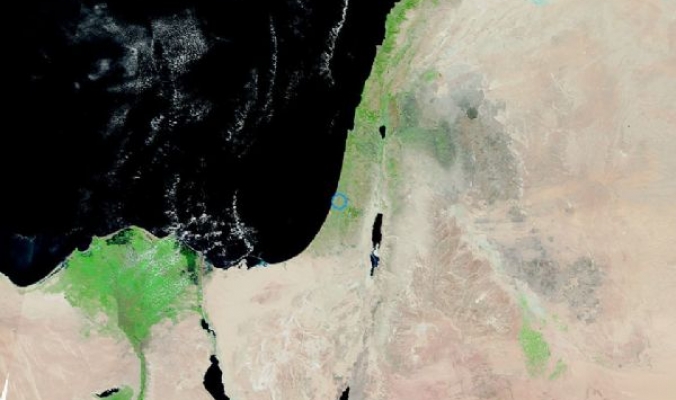 لوحة ربانية لسماء فلسطين وجنوب بلاد الشام من ارتفاع 721 كيلومتر