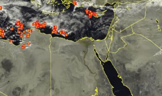 انتشار العواصف الرعدية في البحر المتوسط